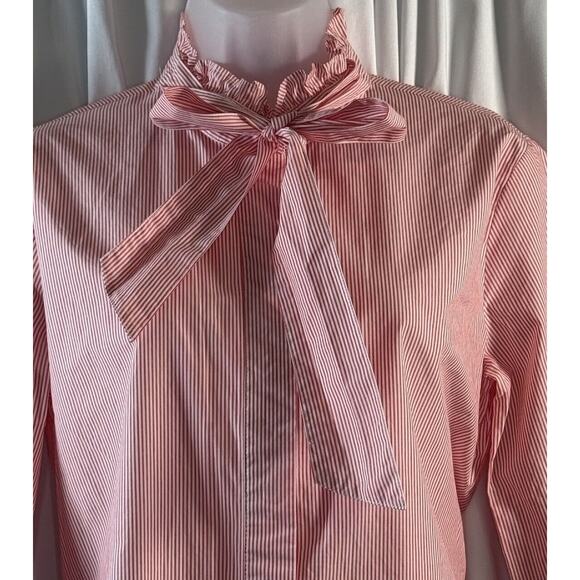 Ann Taylor Striped Tie Neck Blouse Cotton Red White S Chic whimsical 80-00 - Picture 4 of 15